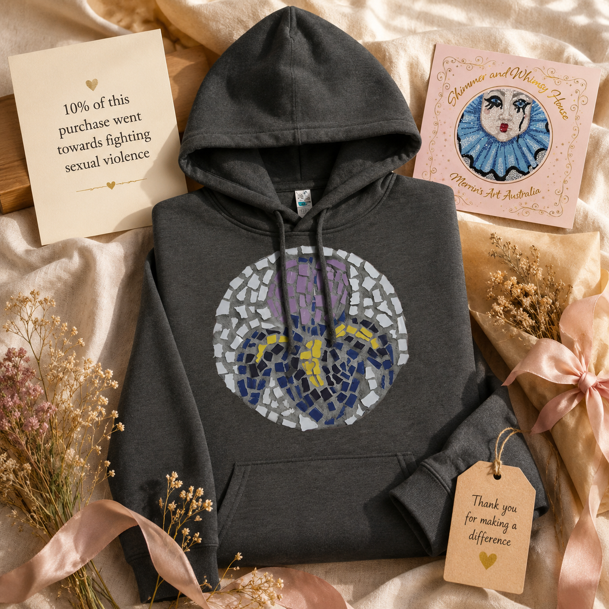 “Iris” Coaster Mosaic Hoodie | Wearable Floral Art Hoodie