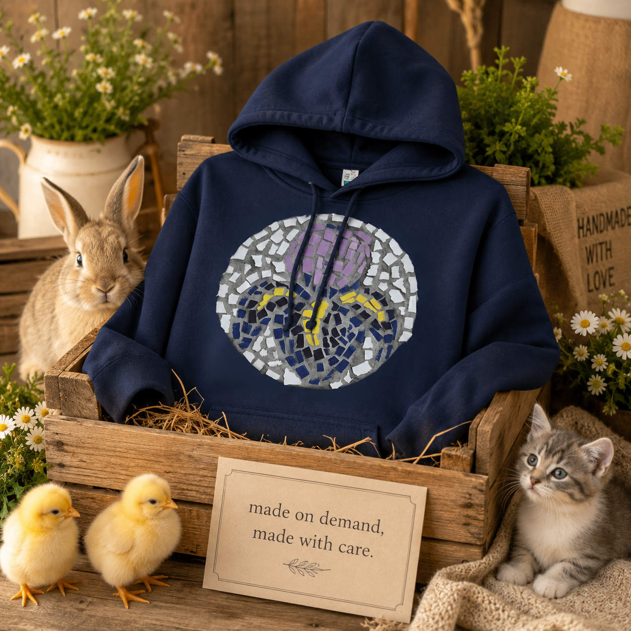 “Iris” Coaster Mosaic Hoodie | Wearable Floral Art Hoodie