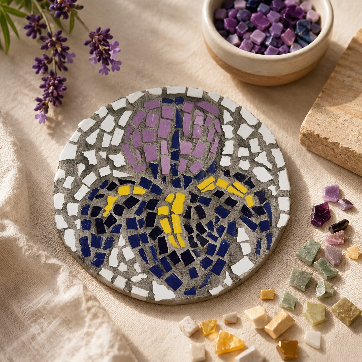 Iris Mosaic Coaster DIY Kit – 10cm Round | Beginner-Friendly  | 🌱 Level 1