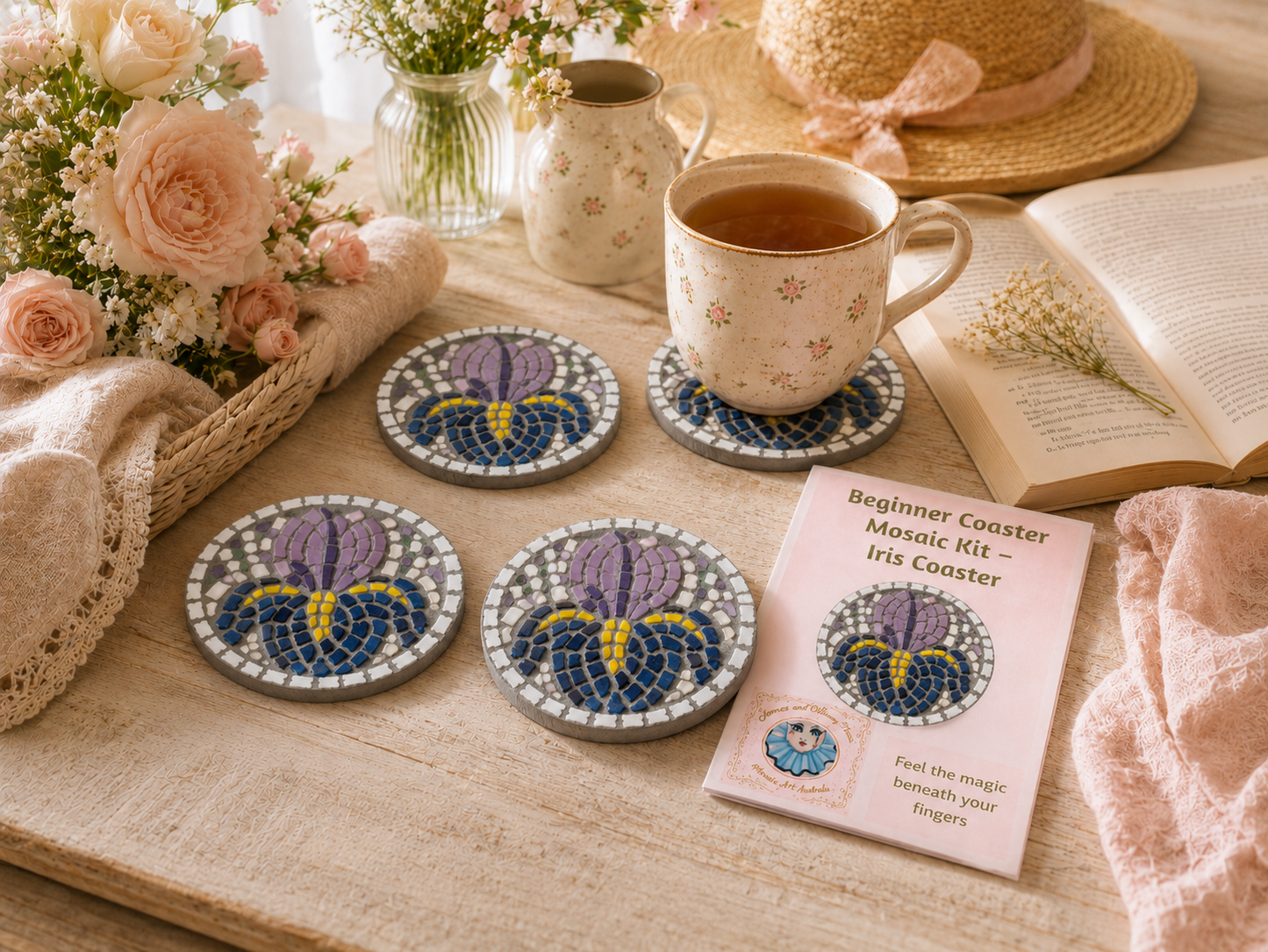 Iris Mosaic Coaster DIY Kit – 10cm Round | Beginner-Friendly  | 🌱 Level 1