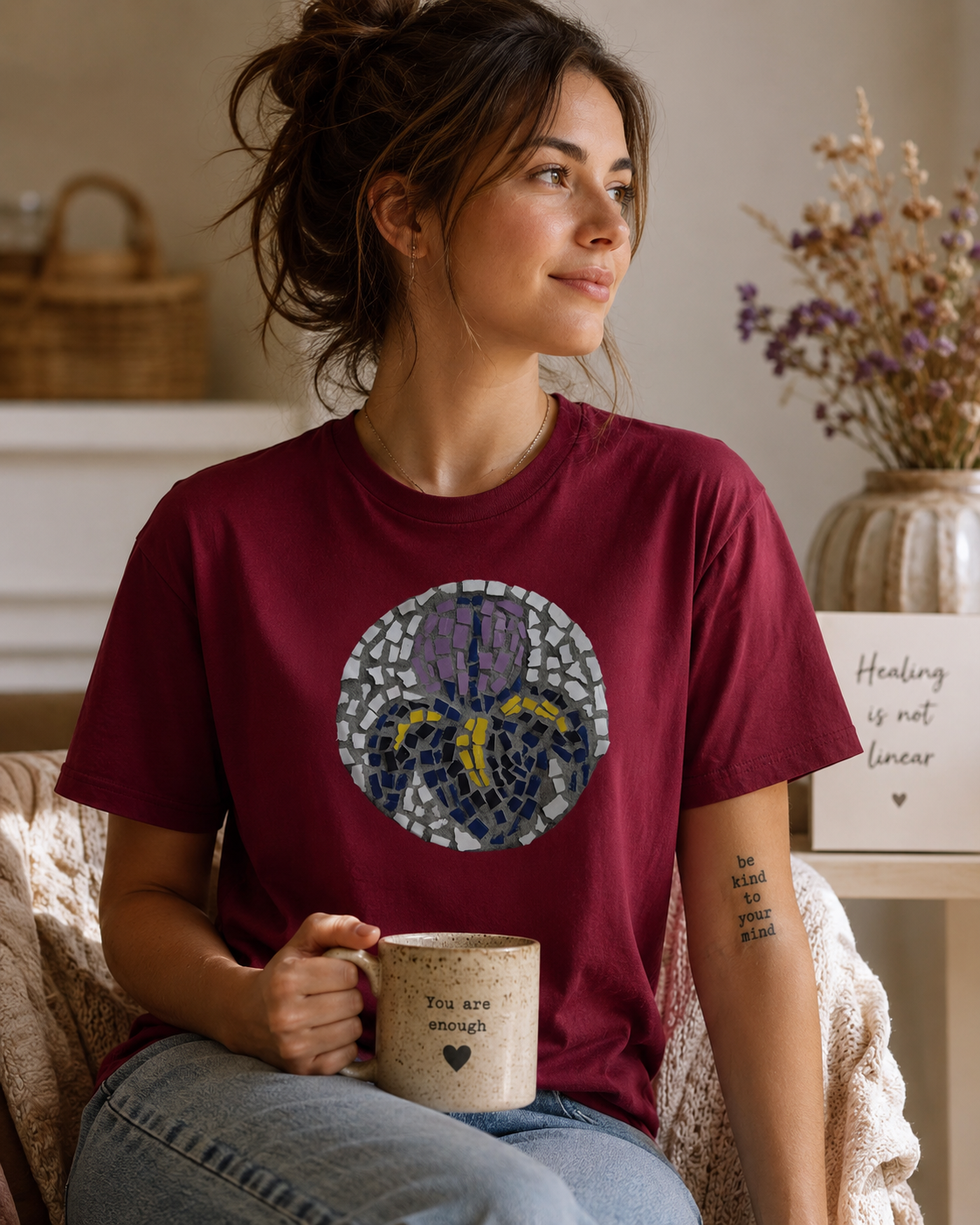 “Iris Mosaic Coaster” Unisex Ultra Cotton Tee | Floral Mosaic Art Shirt