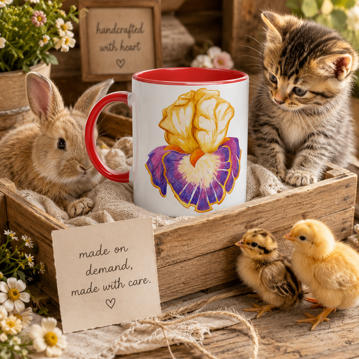 Iris of Solara Ceramic Mug (11oz) | Floral Art Mug with Printed Design