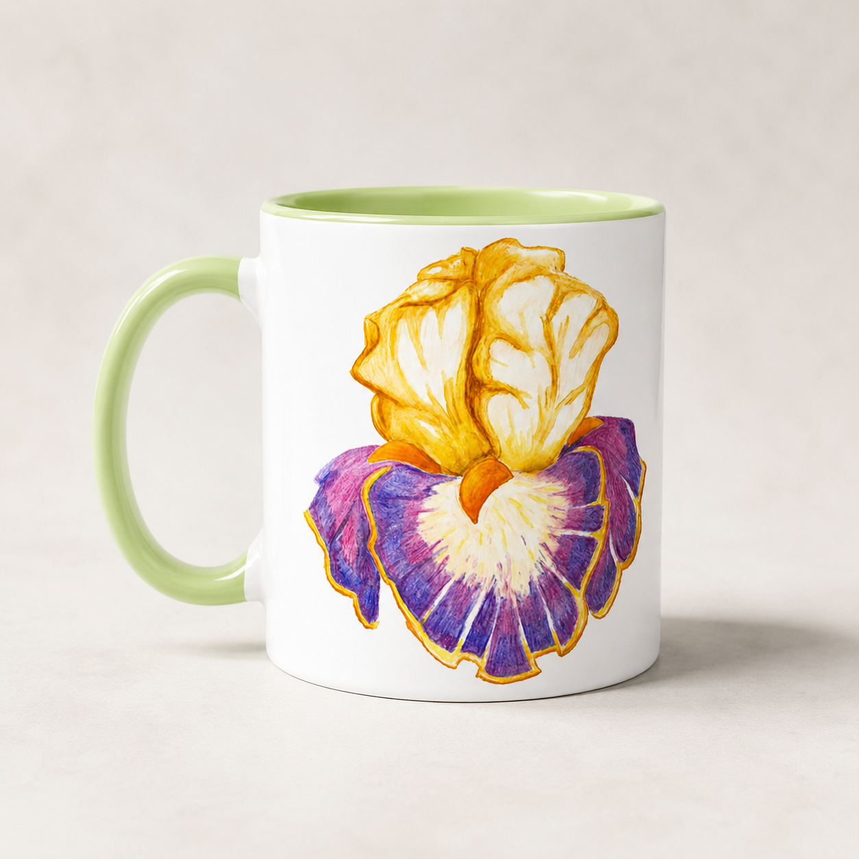 Iris of Solara Ceramic Mug (11oz) | Floral Art Mug with Printed Design