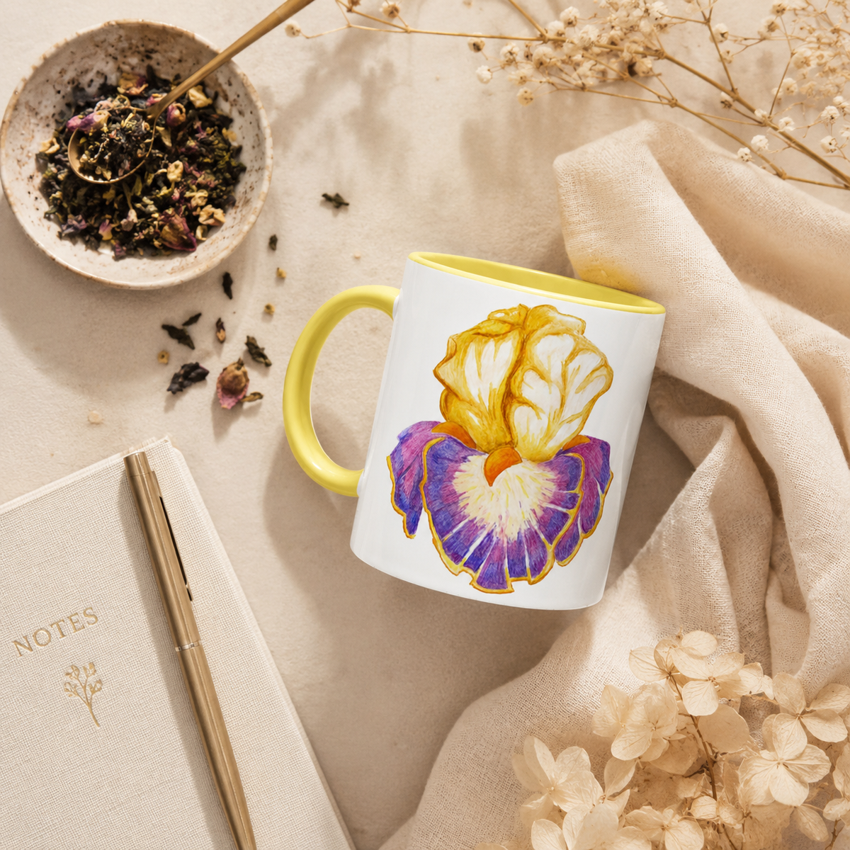 Iris of Solara Ceramic Mug (11oz) | Floral Art Mug with Printed Design