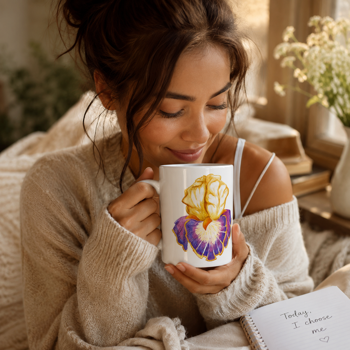 Iris of Solara Ceramic Mug | Floral Watercolour Pencil Art Mug