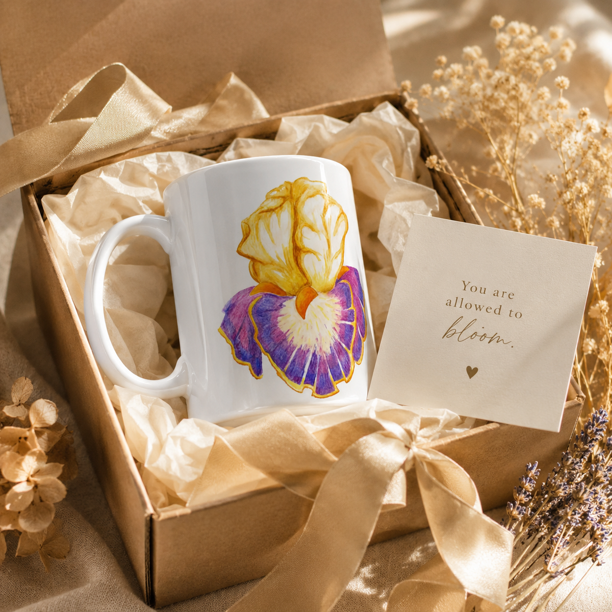 Iris of Solara Ceramic Mug | Floral Watercolour Pencil Art Mug