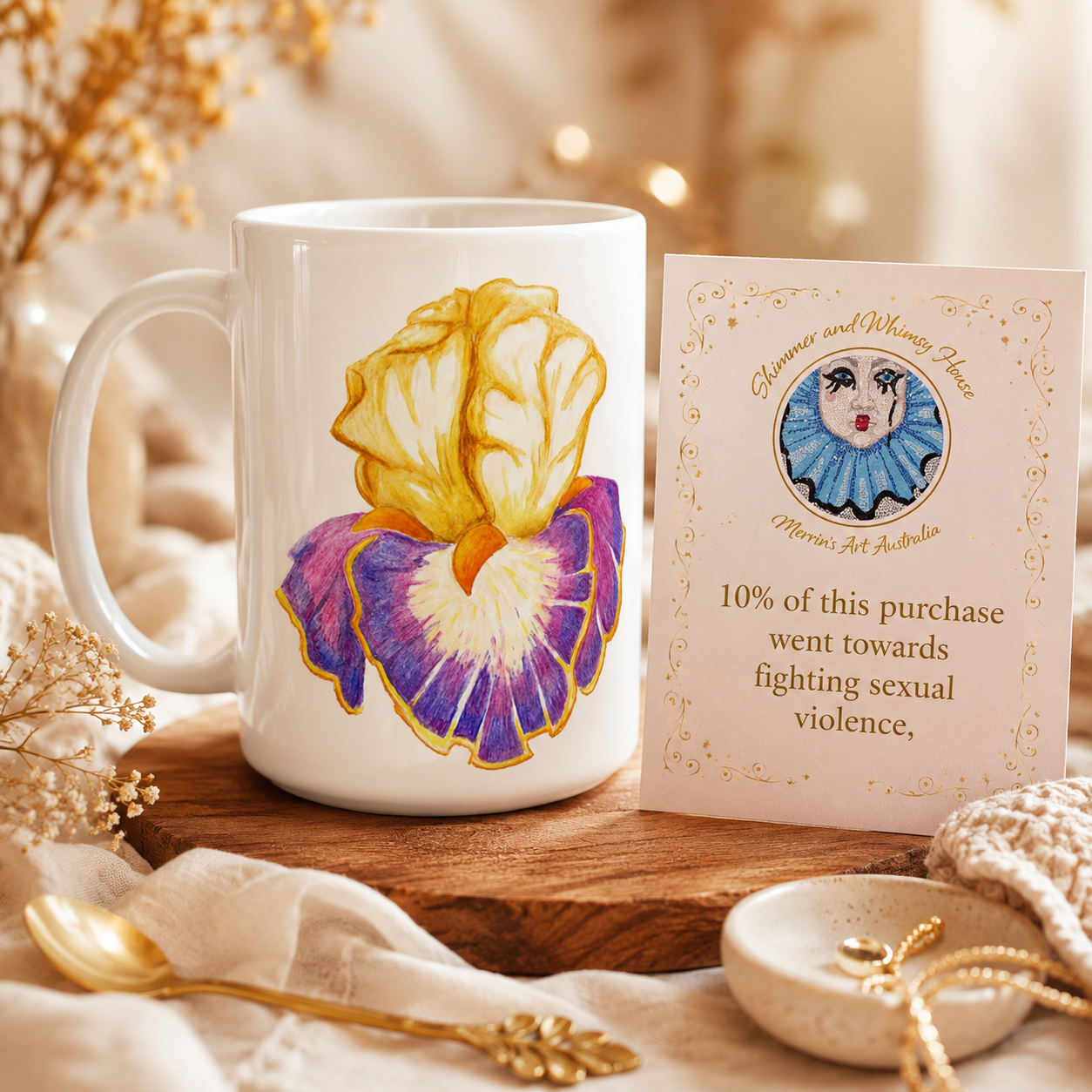 Iris of Solara Ceramic Mug | Floral Watercolour Pencil Art Mug