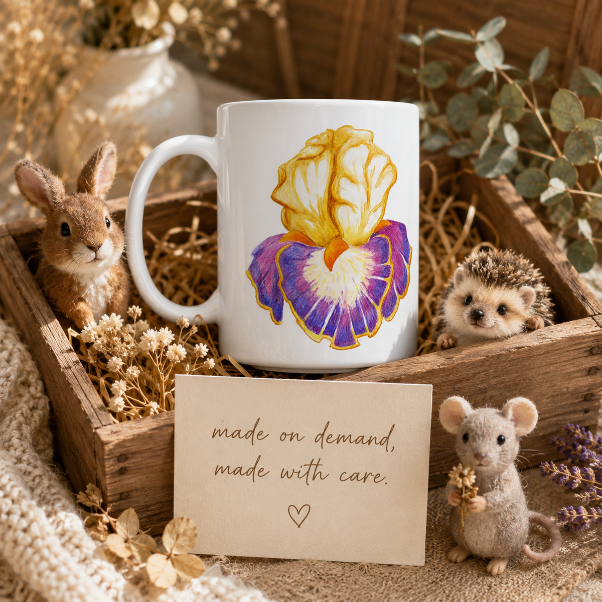 Iris of Solara Ceramic Mug | Floral Watercolour Pencil Art Mug
