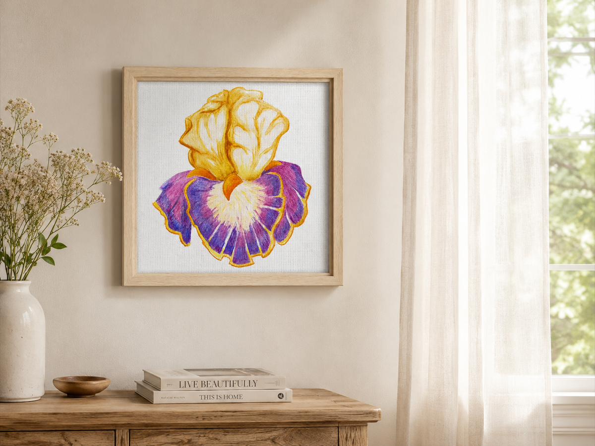 Iris of Solara Framed Canvas Print | Floral Wall Art with Meaning