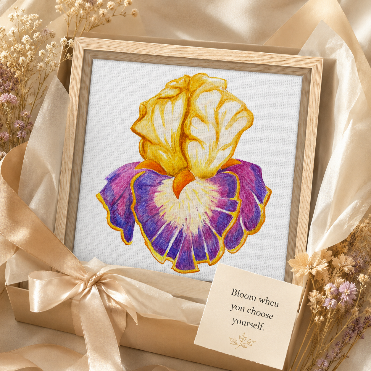 Iris of Solara Framed Canvas Print | Floral Wall Art with Meaning