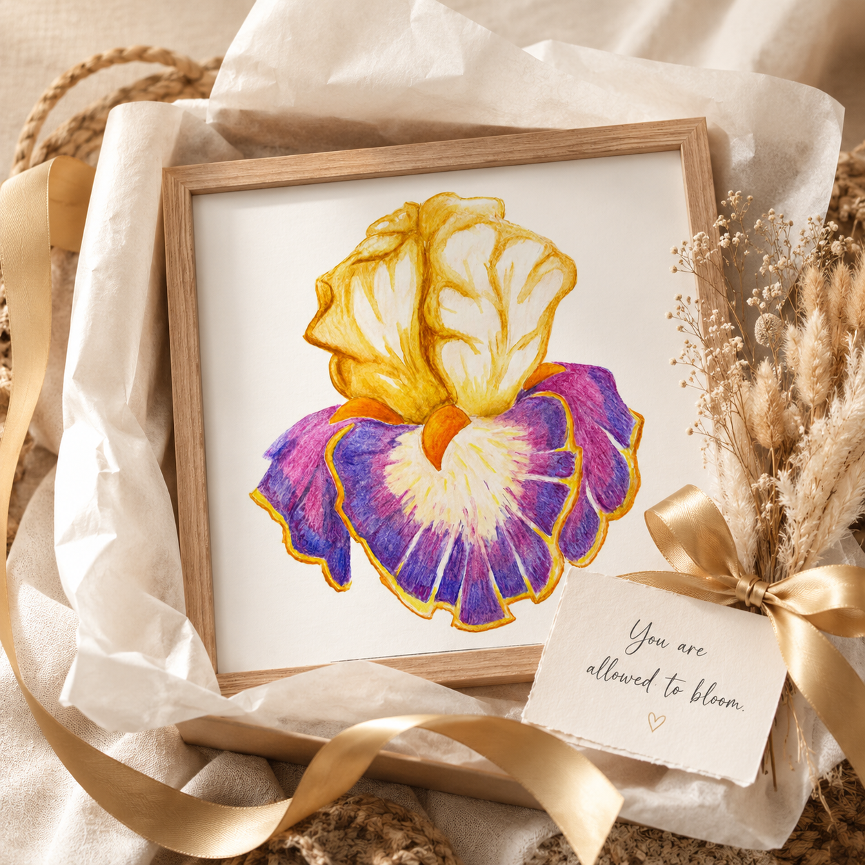 Iris of Solara Framed Watercolour Pencil Artwork | Premium Wooden Frame Poster