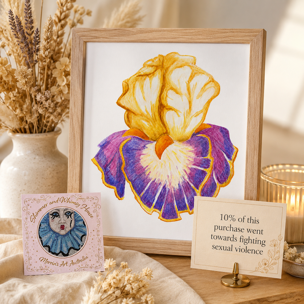 Iris of Solara Framed Watercolour Pencil Artwork | Premium Wooden Frame Poster