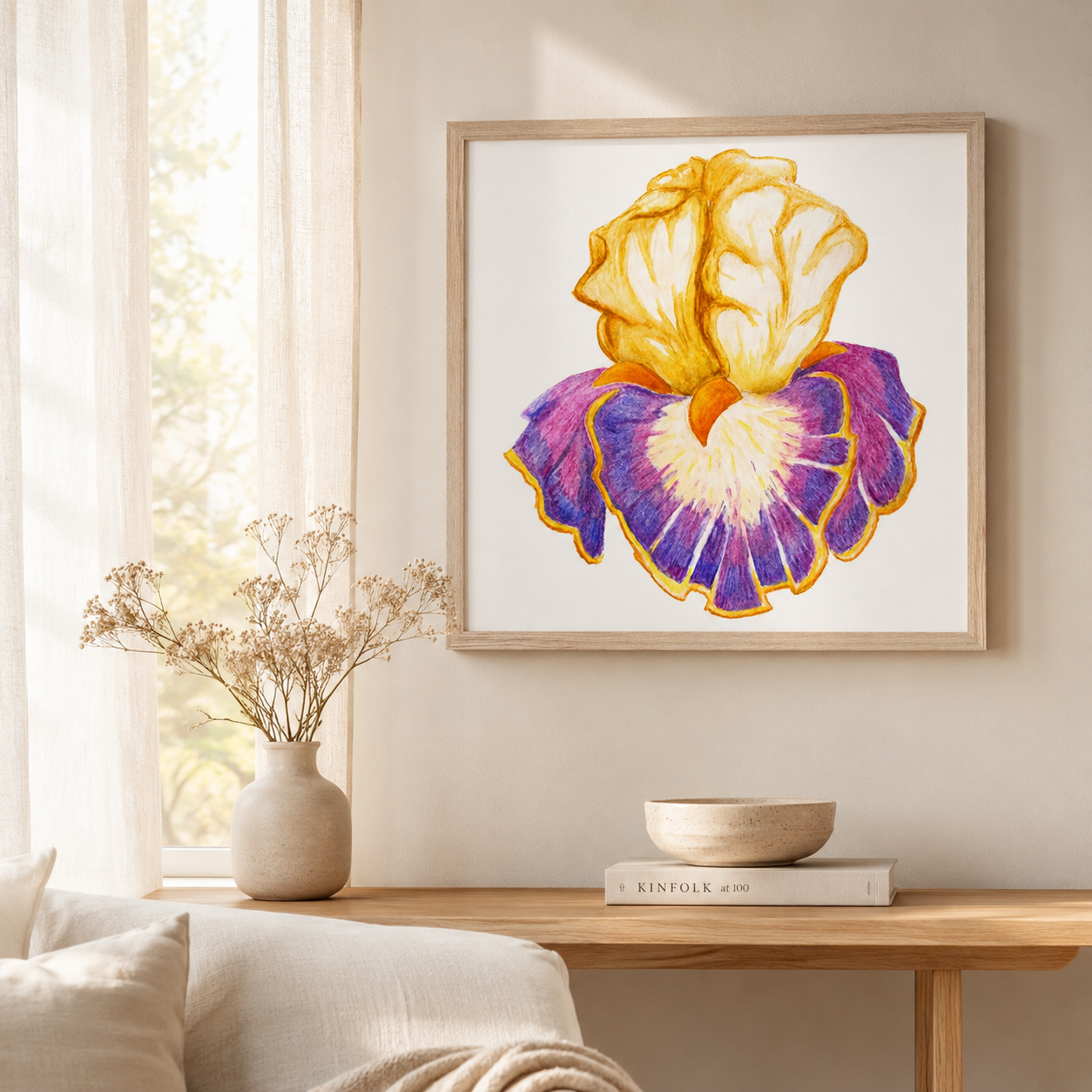 Iris of Solara Framed Watercolour Pencil Artwork | Premium Wooden Frame Poster