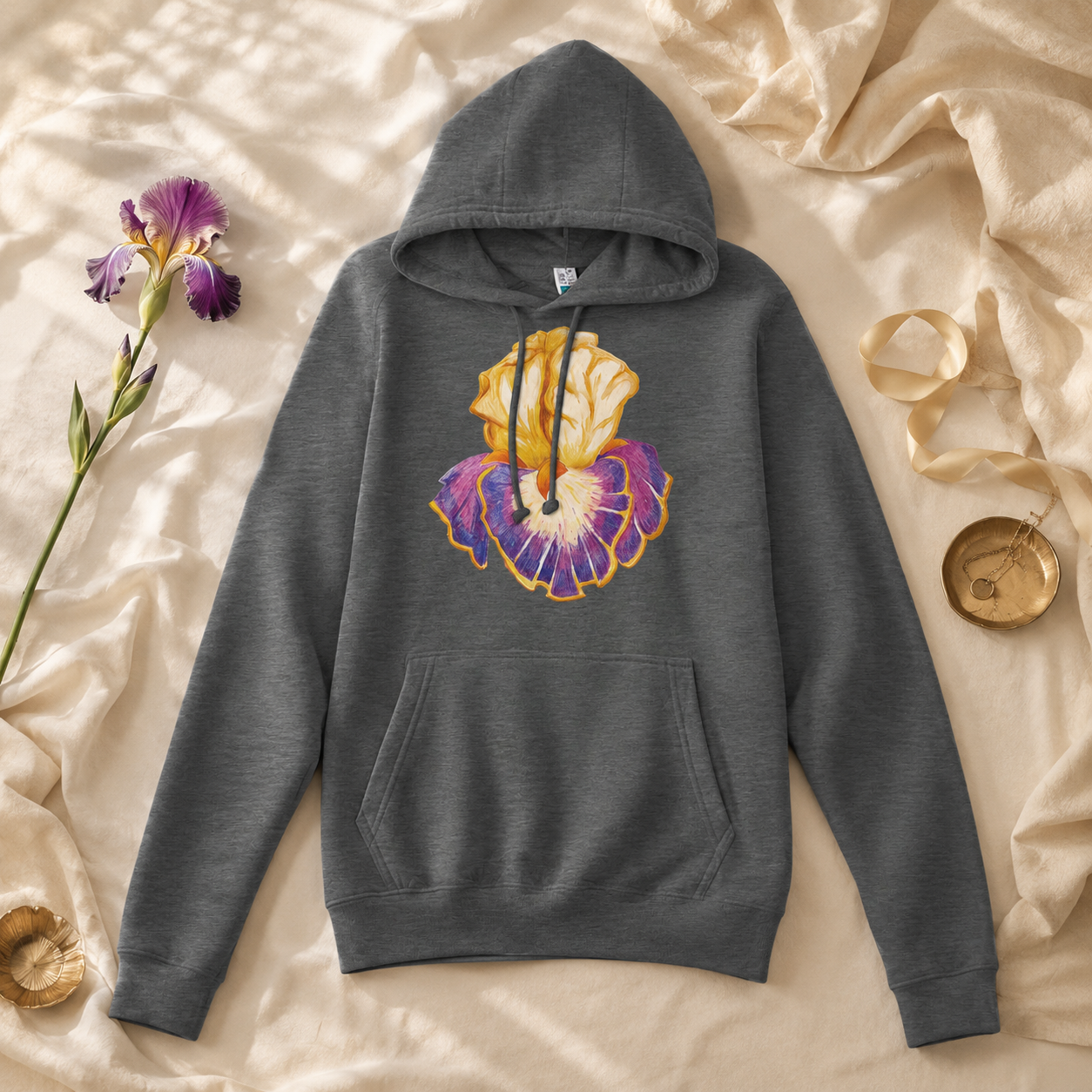 Iris of Solara Mid-Weight Hoodie | Floral Art Hoodie with Printed Design