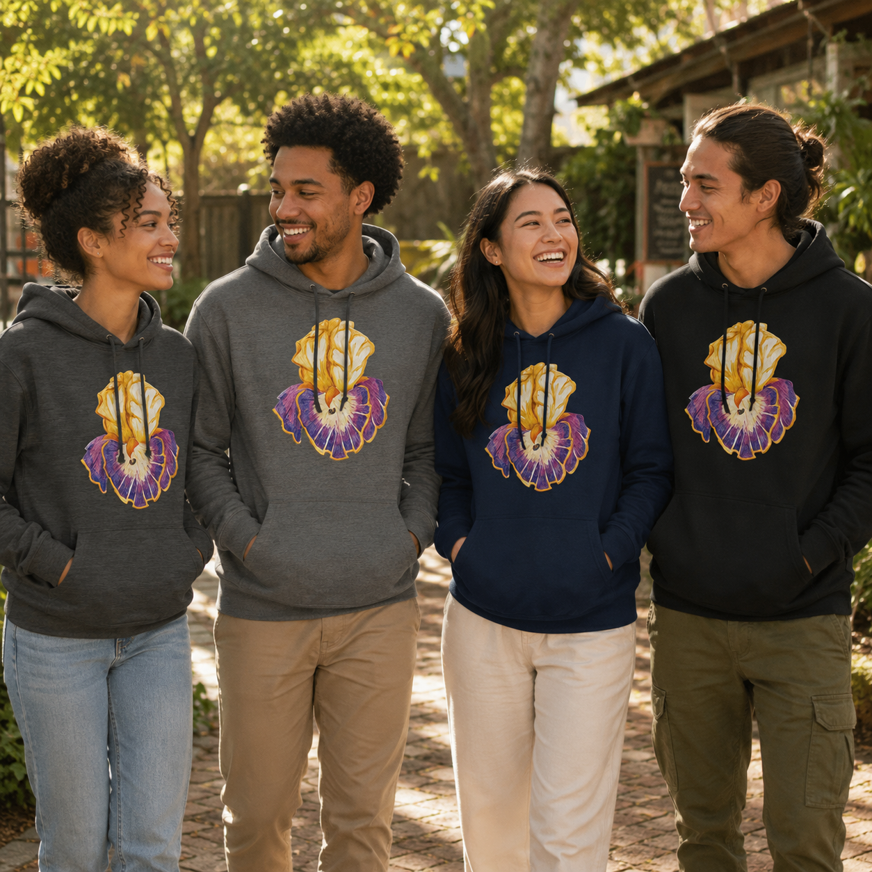 Iris of Solara Mid-Weight Hoodie | Floral Art Hoodie with Printed Design