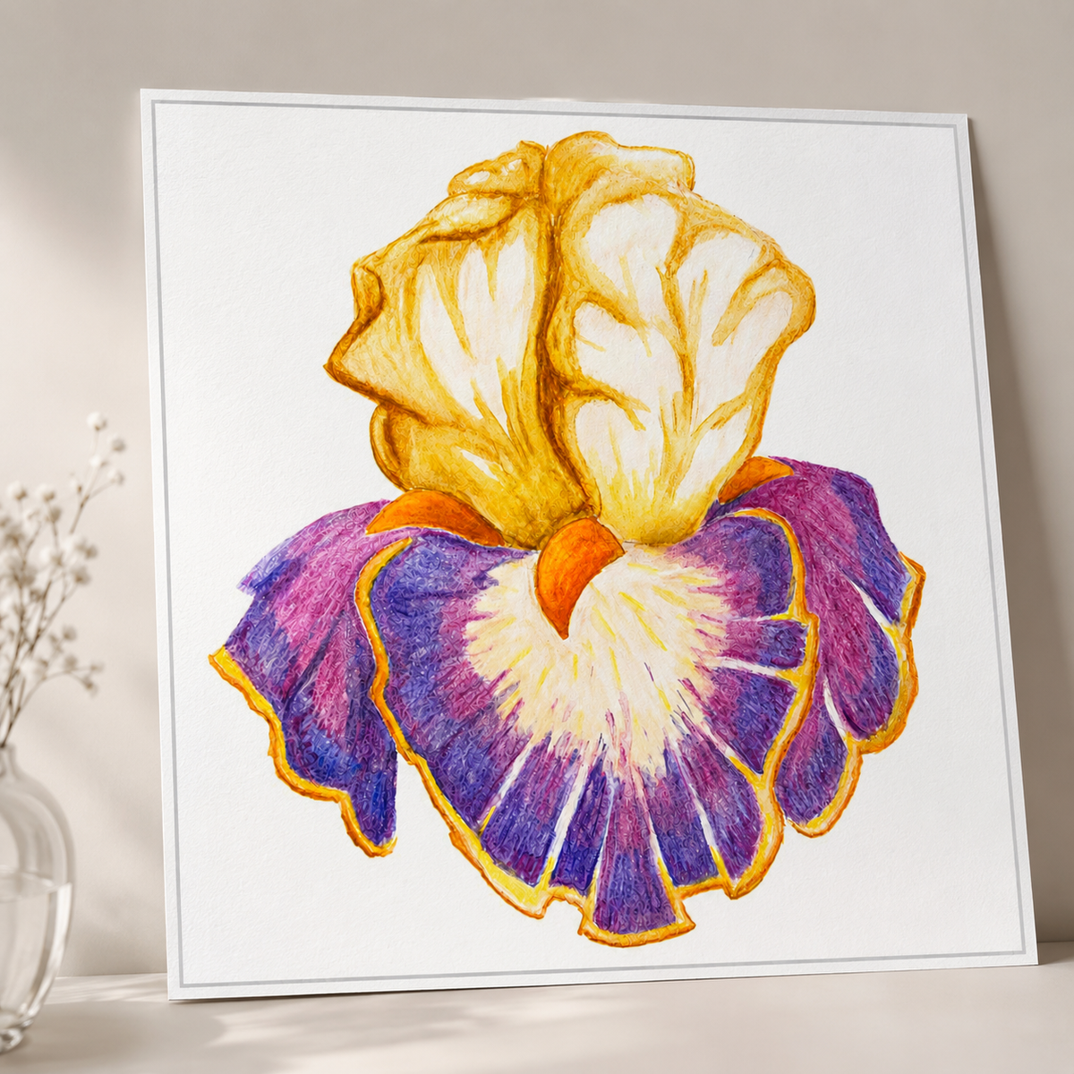 Iris of Solara Fine Art Poster | Floral Watercolour Pencil Wall Art