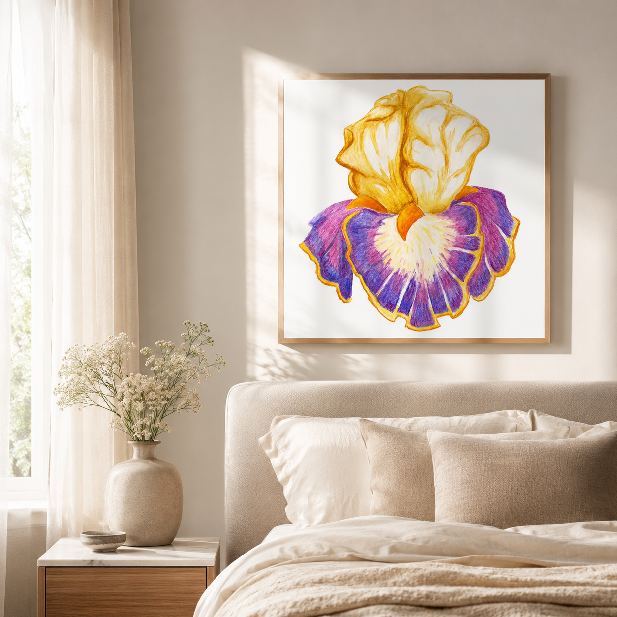 Iris of Solara Fine Art Poster | Floral Watercolour Pencil Wall Art