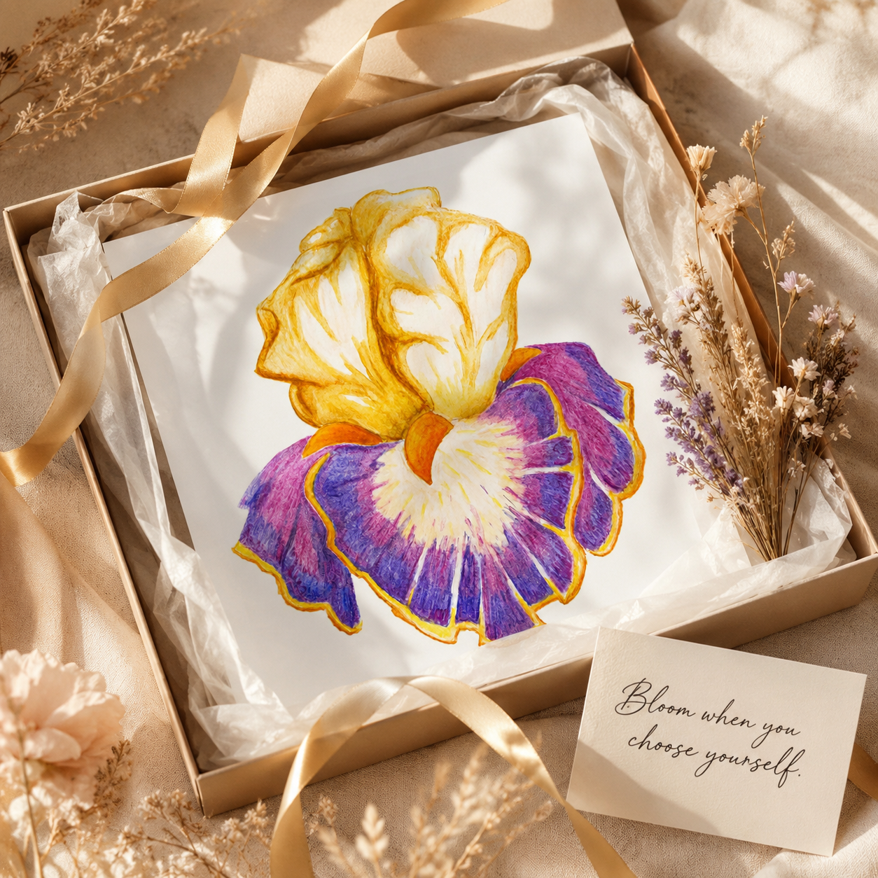 Iris of Solara Fine Art Poster | Floral Watercolour Pencil Wall Art
