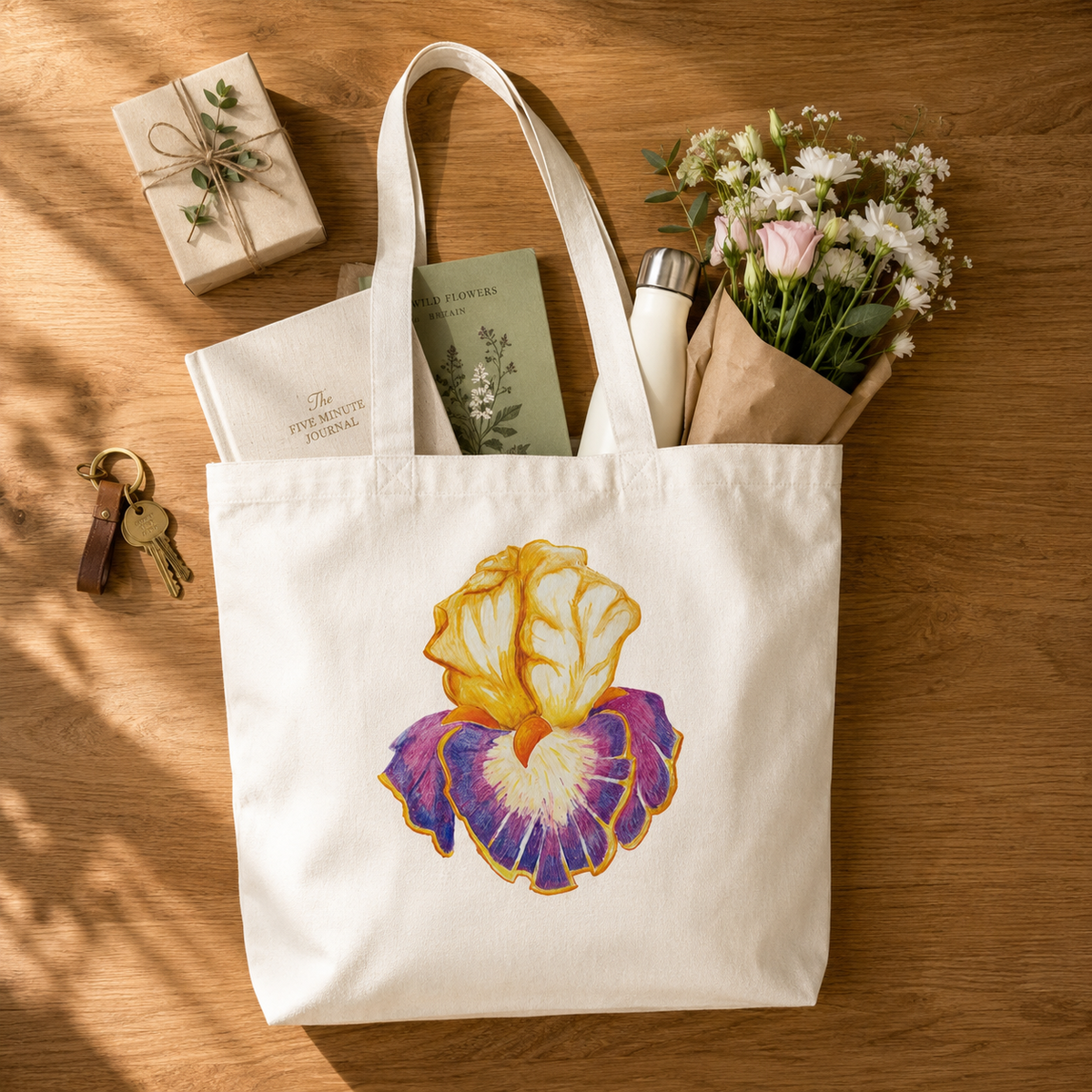 Iris of Solara Cotton Tote Bag | Eco-Friendly Floral Art Tote