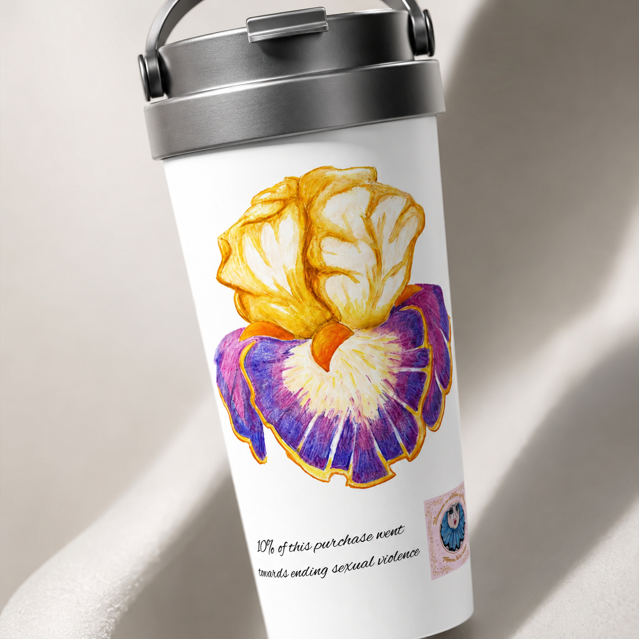 Iris of Solara Travel Mug | Floral Stainless Steel Mug for Mindful Living