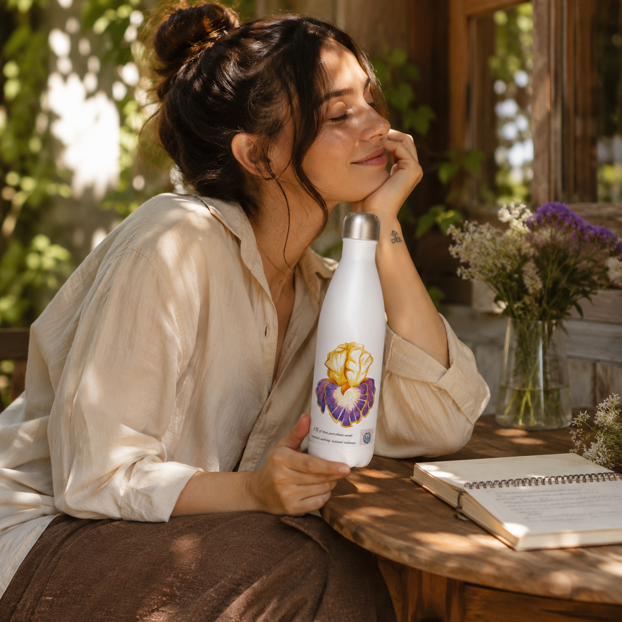 Iris of Solara Stainless Steel Water Bottle | Floral Art Insulated Bottle
