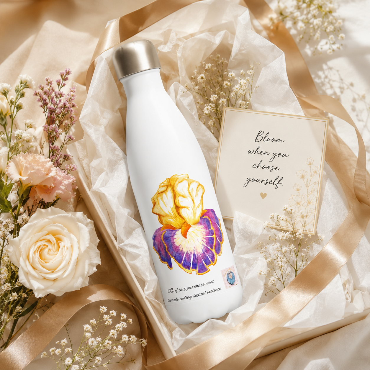 Iris of Solara Stainless Steel Water Bottle | Floral Art Insulated Bottle