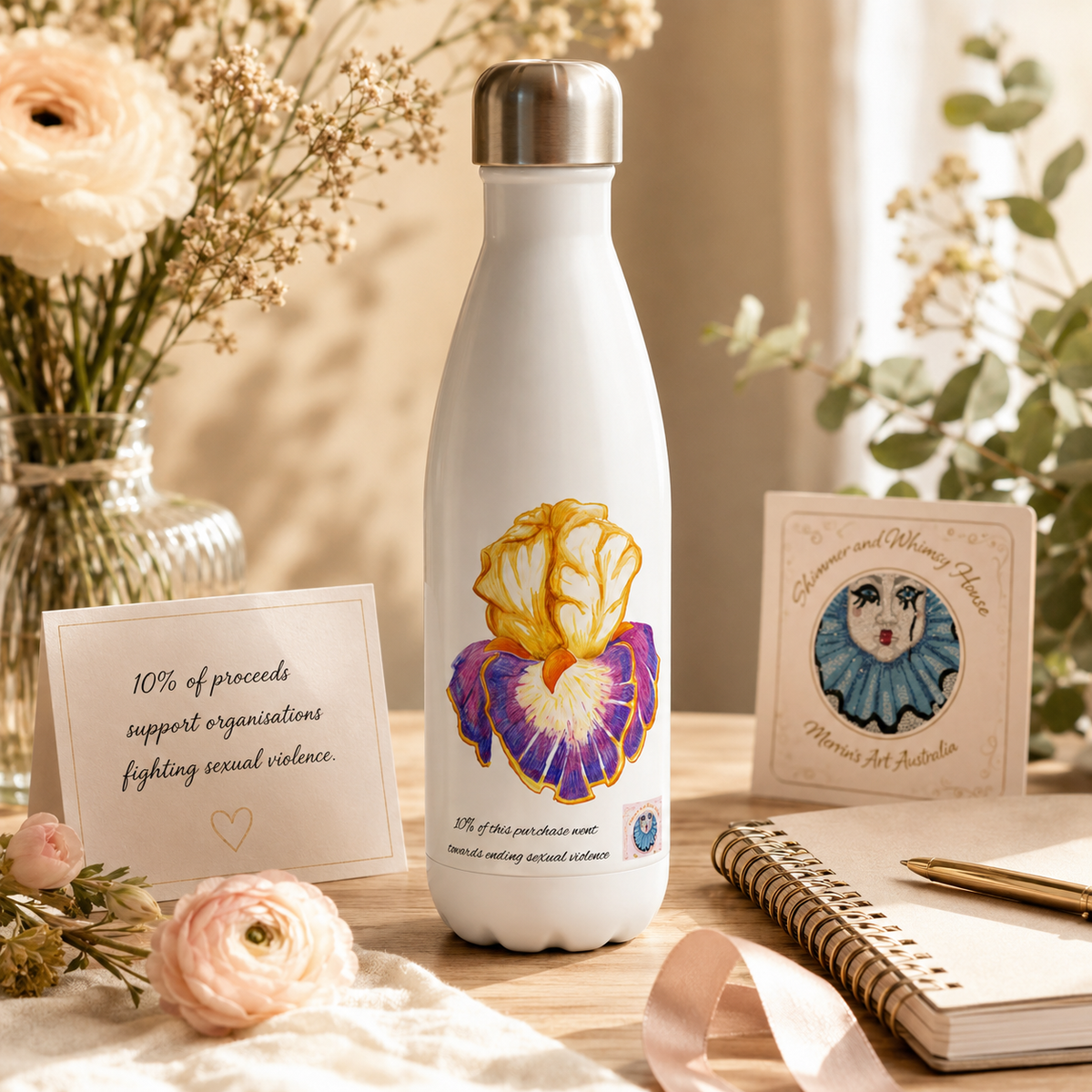 Iris of Solara Stainless Steel Water Bottle | Floral Art Insulated Bottle