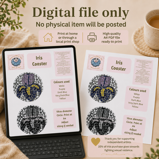 Iris Mosaic Coaster DIY Kit – 10cm Round | Beginner-Friendly  | 🌱 Level 1