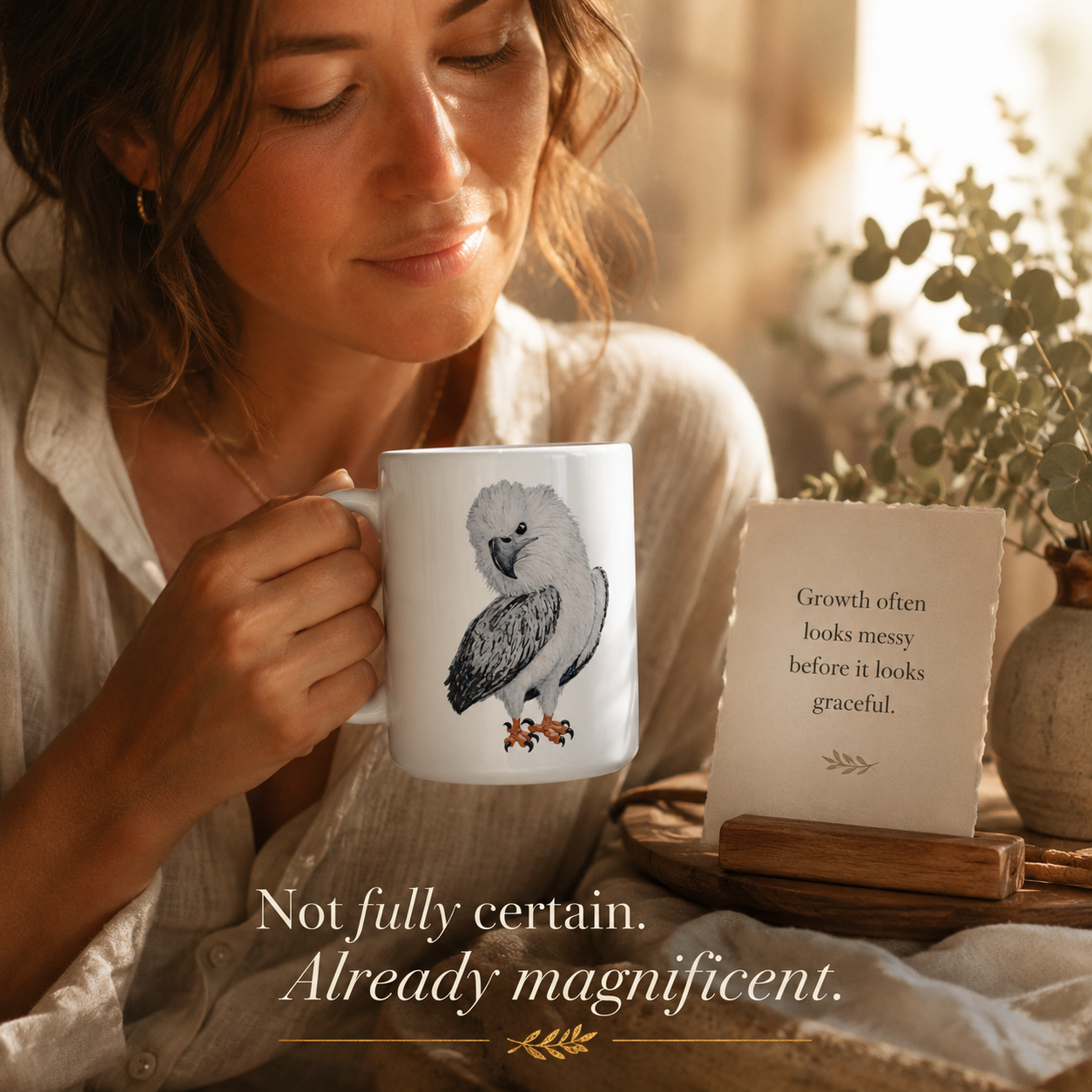 White 15oz Ceramic Mug | Useful Everyday | "Just a Lil Nibble" White-bellied Sea Eagle Artwork