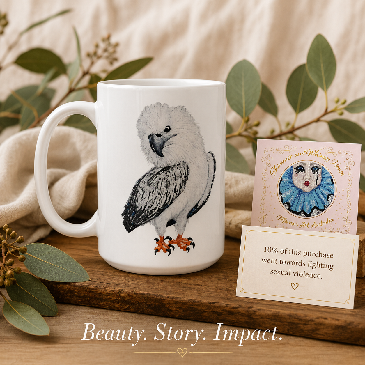 White 15oz Ceramic Mug | Useful Everyday | "Just a Lil Nibble" White-bellied Sea Eagle Artwork