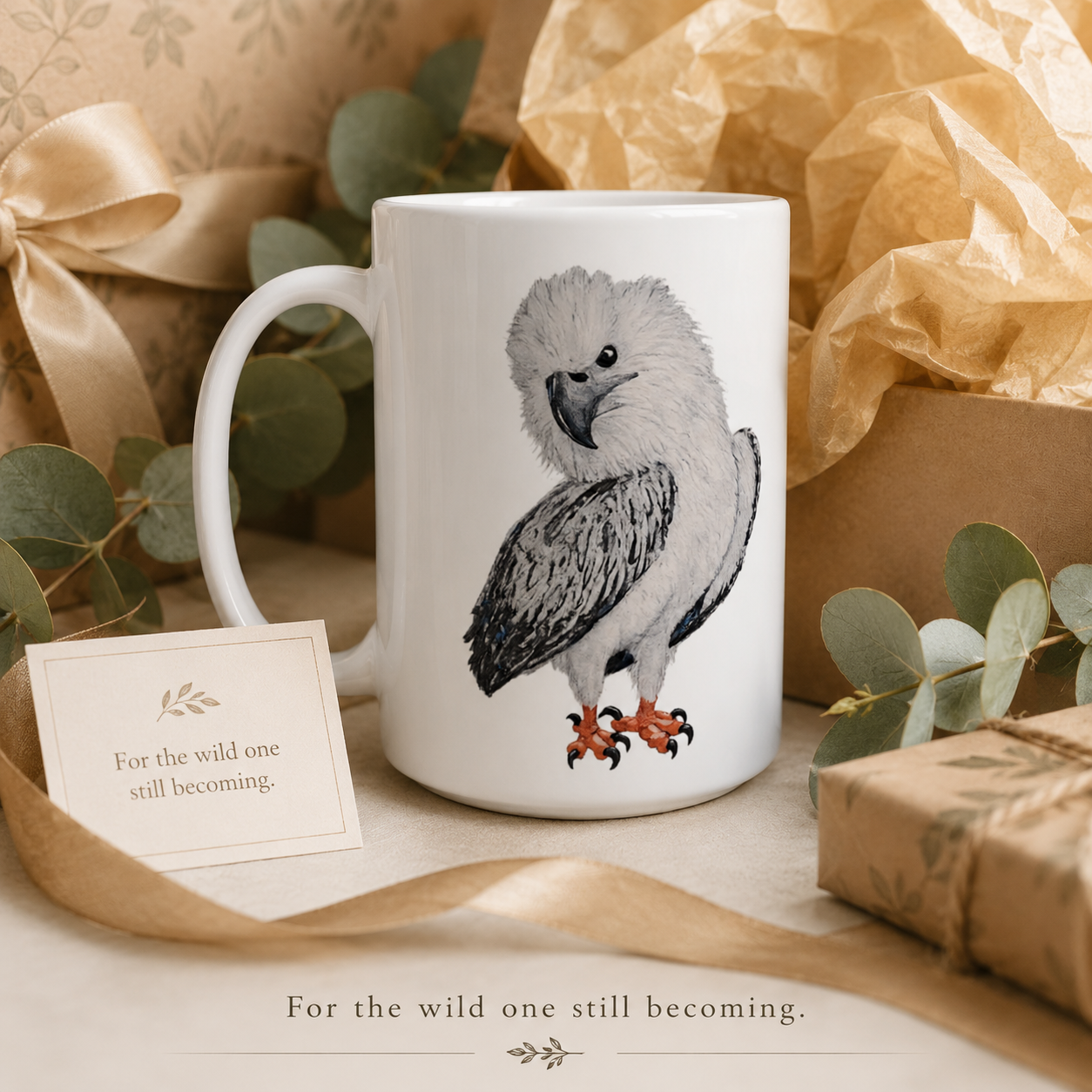 White 15oz Ceramic Mug | Useful Everyday | "Just a Lil Nibble" White-bellied Sea Eagle Artwork