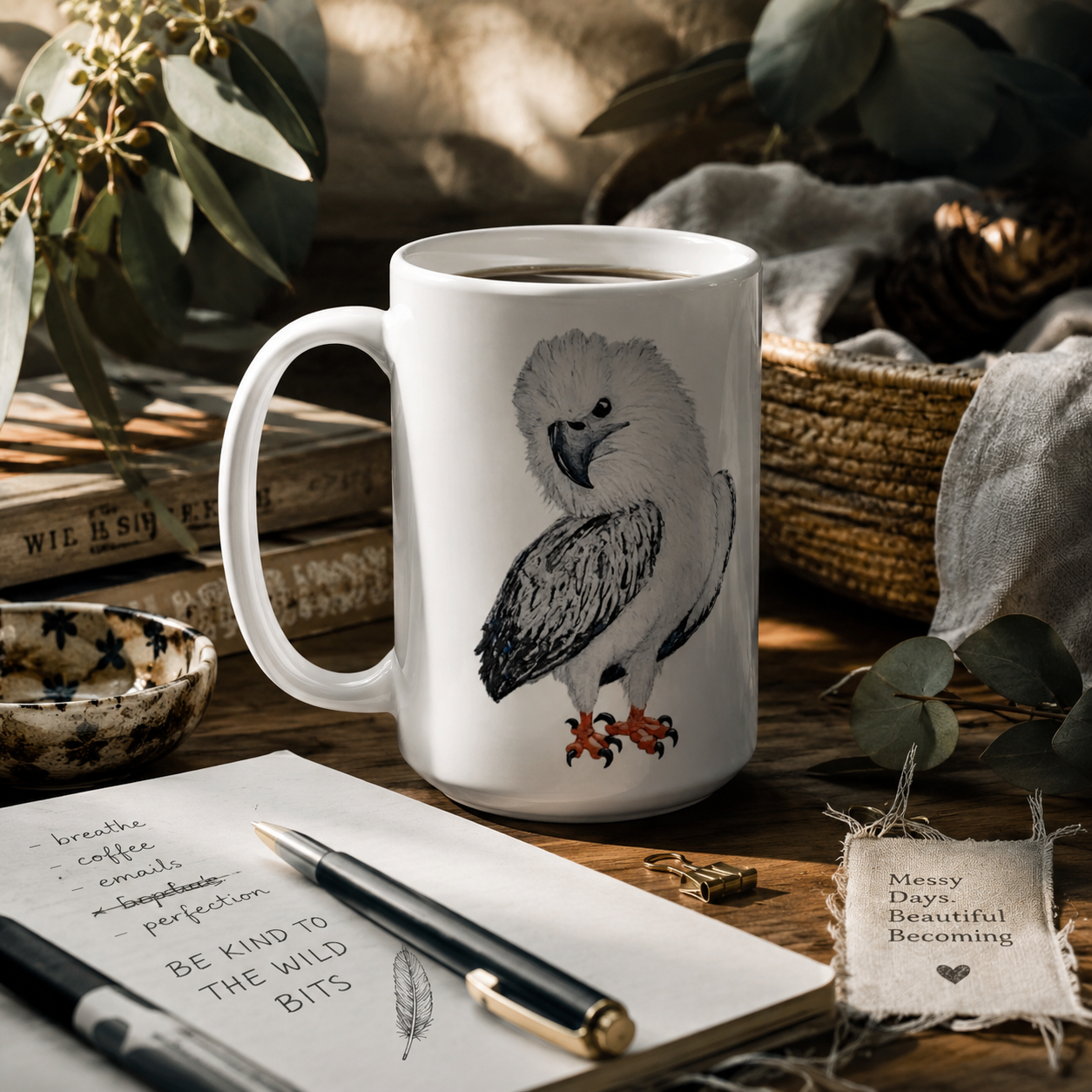 White 15oz Ceramic Mug | Useful Everyday | "Just a Lil Nibble" White-bellied Sea Eagle Artwork