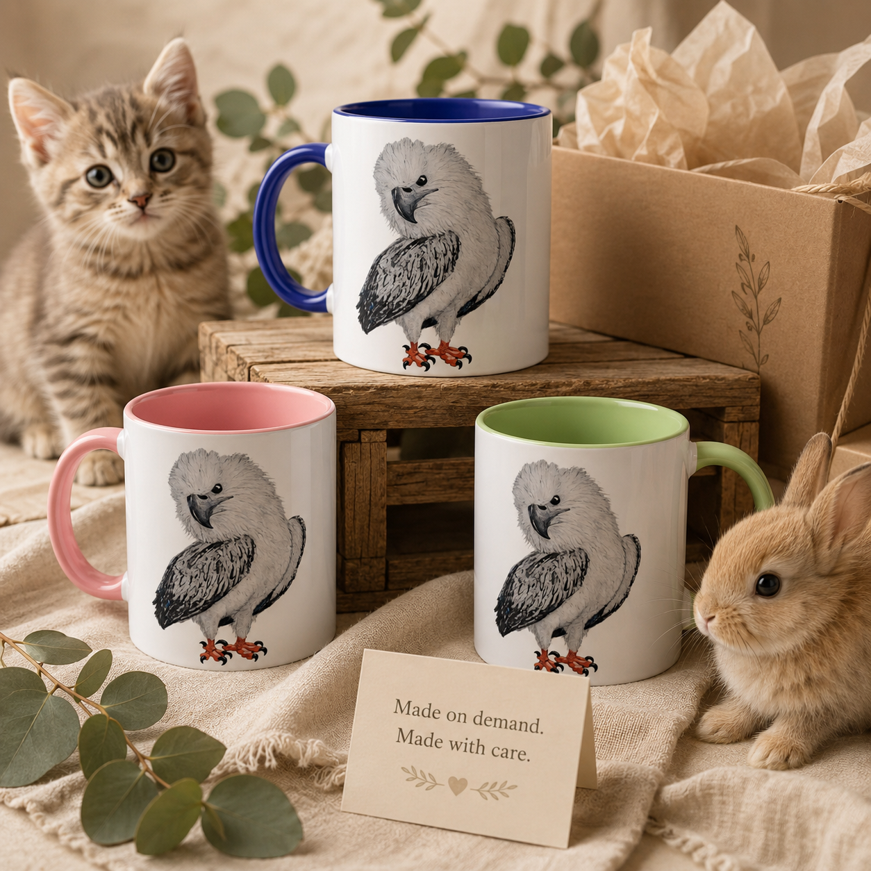 White 11oz Ceramic Mug with Color Inside | "Just a Lil Nibble" White-bellied Sea Eagle Artwork