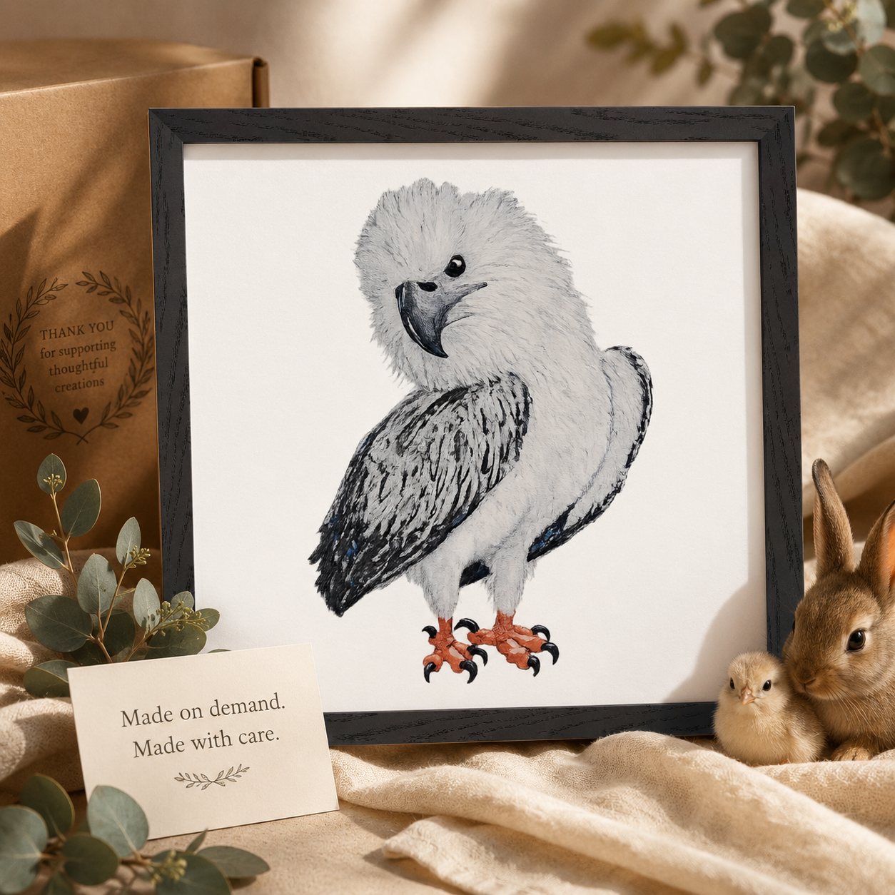 Premium Wooden Framed Poster With Museum-Quality Matte Paper | "Just a Lil Nibble" White-bellied Sea Eagle Artwork