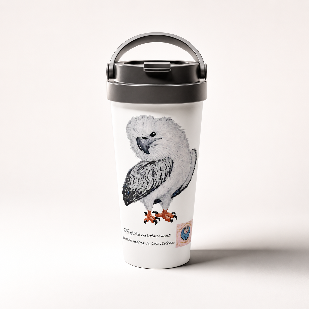 White 15oz Stainless Steel Travel Mug | Useful Everyday | "Just a LIl Nibble" White-bellied Sea Eagle