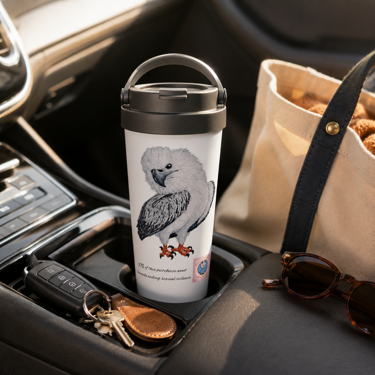 White 15oz Stainless Steel Travel Mug | Useful Everyday | "Just a LIl Nibble" White-bellied Sea Eagle