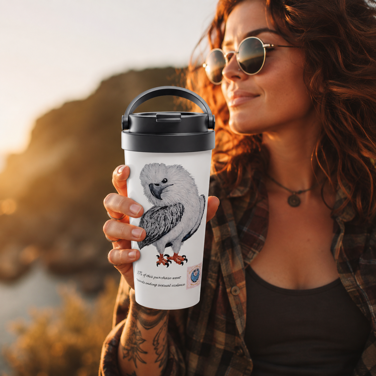 White 15oz Stainless Steel Travel Mug | Useful Everyday | "Just a LIl Nibble" White-bellied Sea Eagle