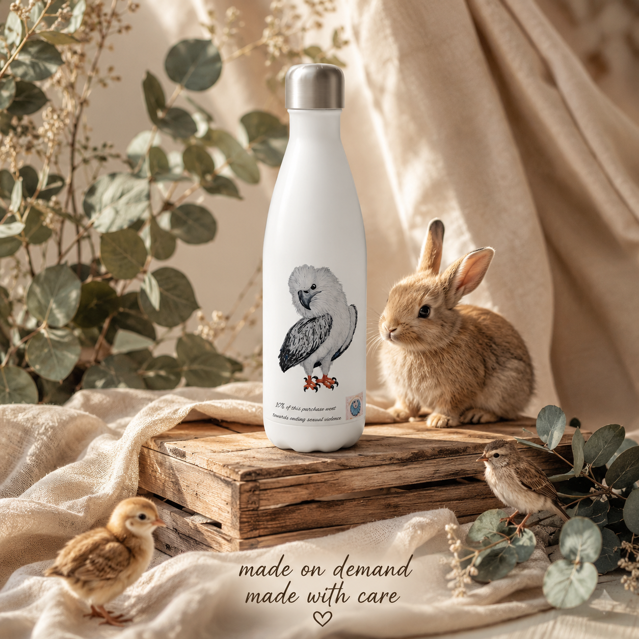 White 17oz Stainless Steel Water Bottle | Useful Everyday | "Just a Lil Nibble" White-bellied Sea Eagle Artwork
