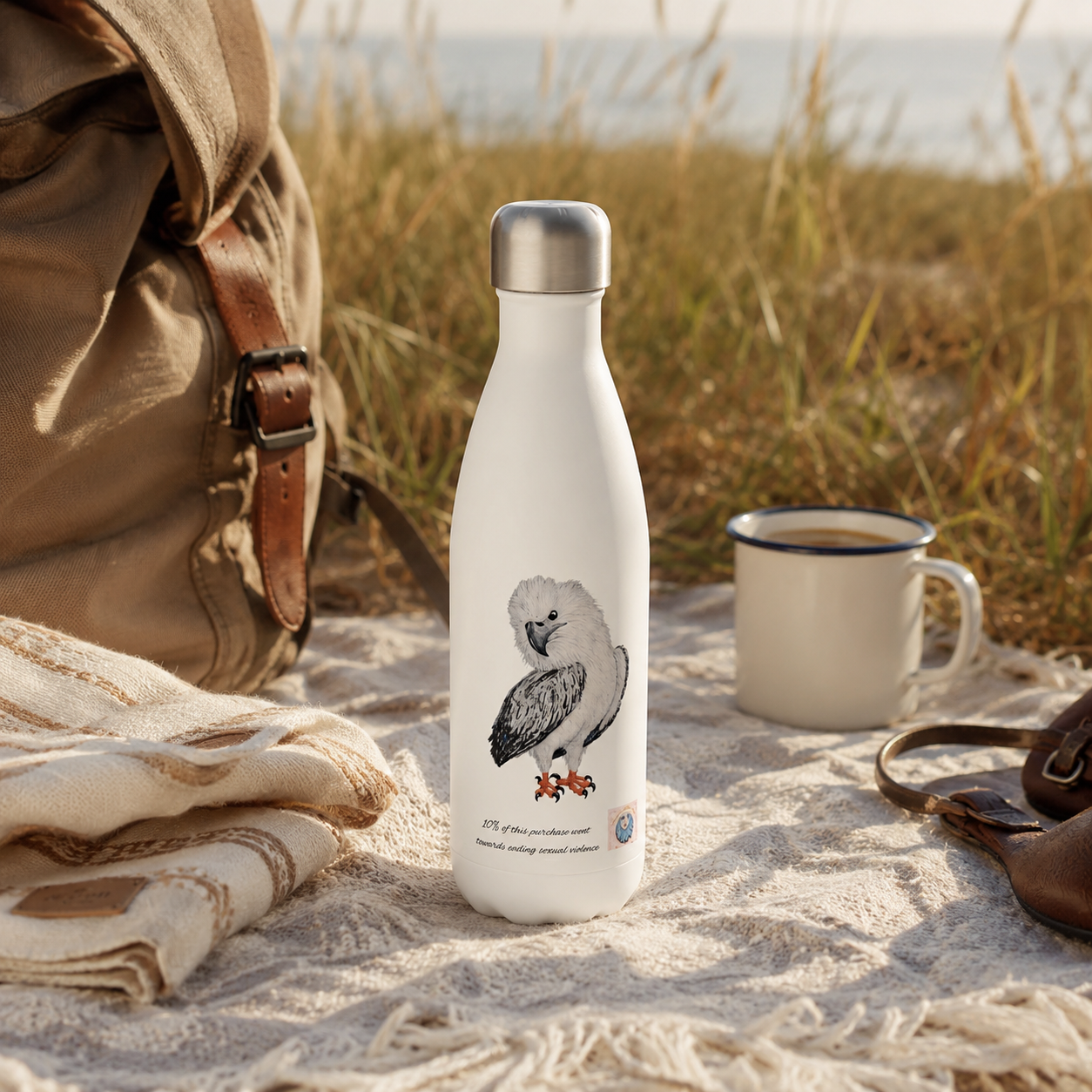 White 17oz Stainless Steel Water Bottle | Useful Everyday | "Just a Lil Nibble" White-bellied Sea Eagle Artwork