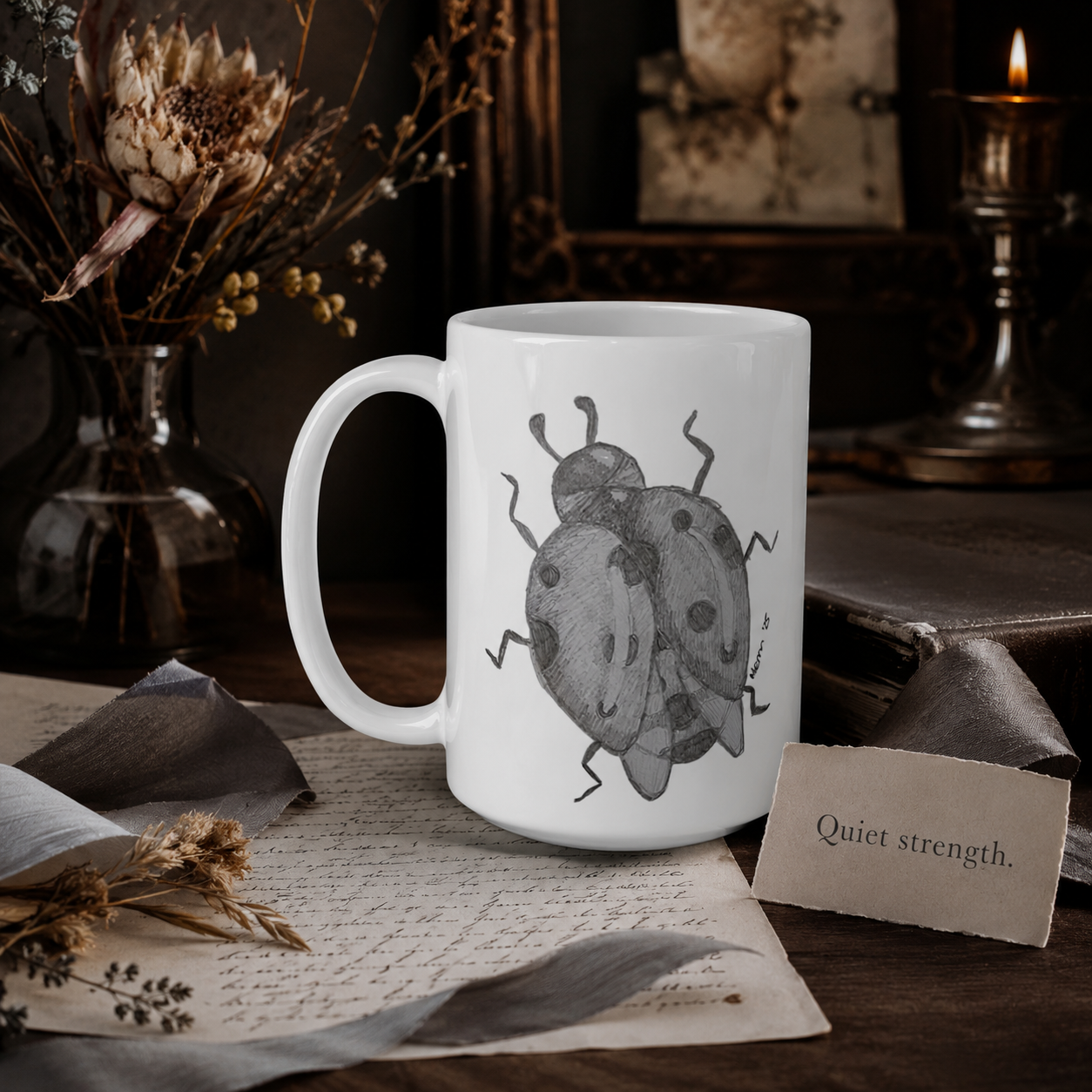 The Lady of Ashes Ceramic Mug | 15oz Symbolic Ladybird Art Mug