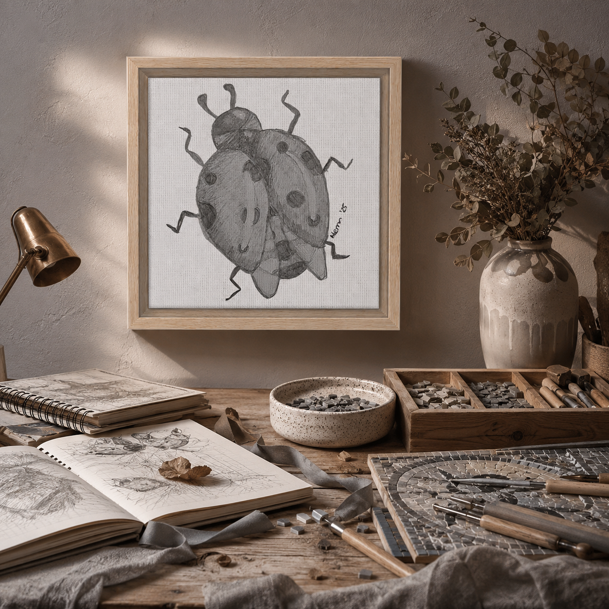 The Lady of Ashes Framed Canvas Print | Symbolic Ladybird Wall Art