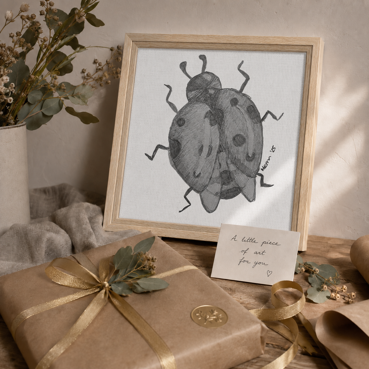 The Lady of Ashes Framed Canvas Print | Symbolic Ladybird Wall Art