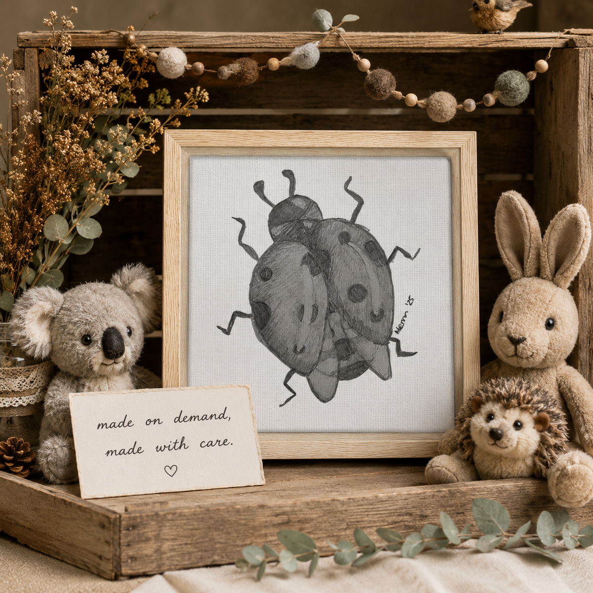 The Lady of Ashes Framed Canvas Print | Symbolic Ladybird Wall Art