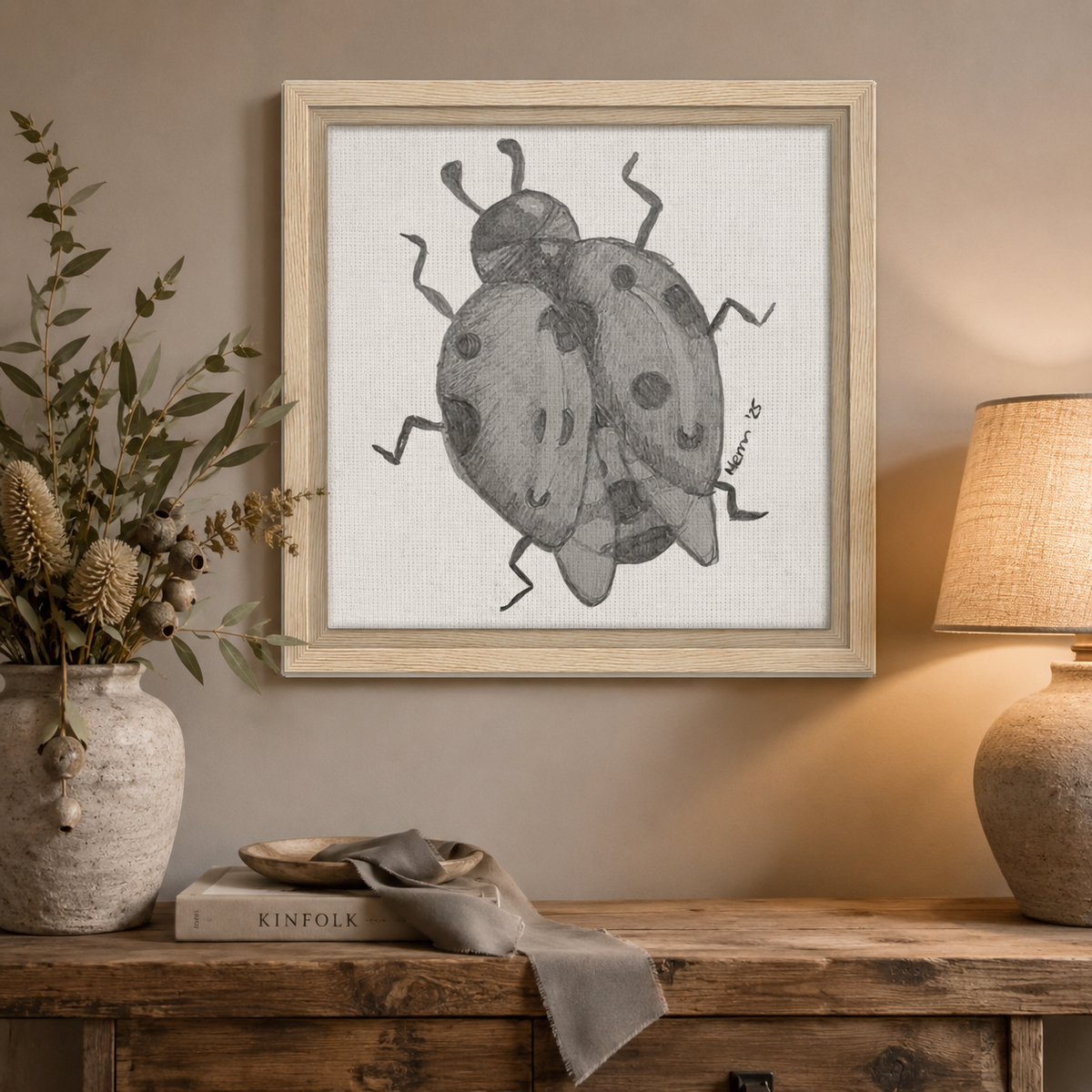 The Lady of Ashes Framed Canvas Print | Symbolic Ladybird Wall Art
