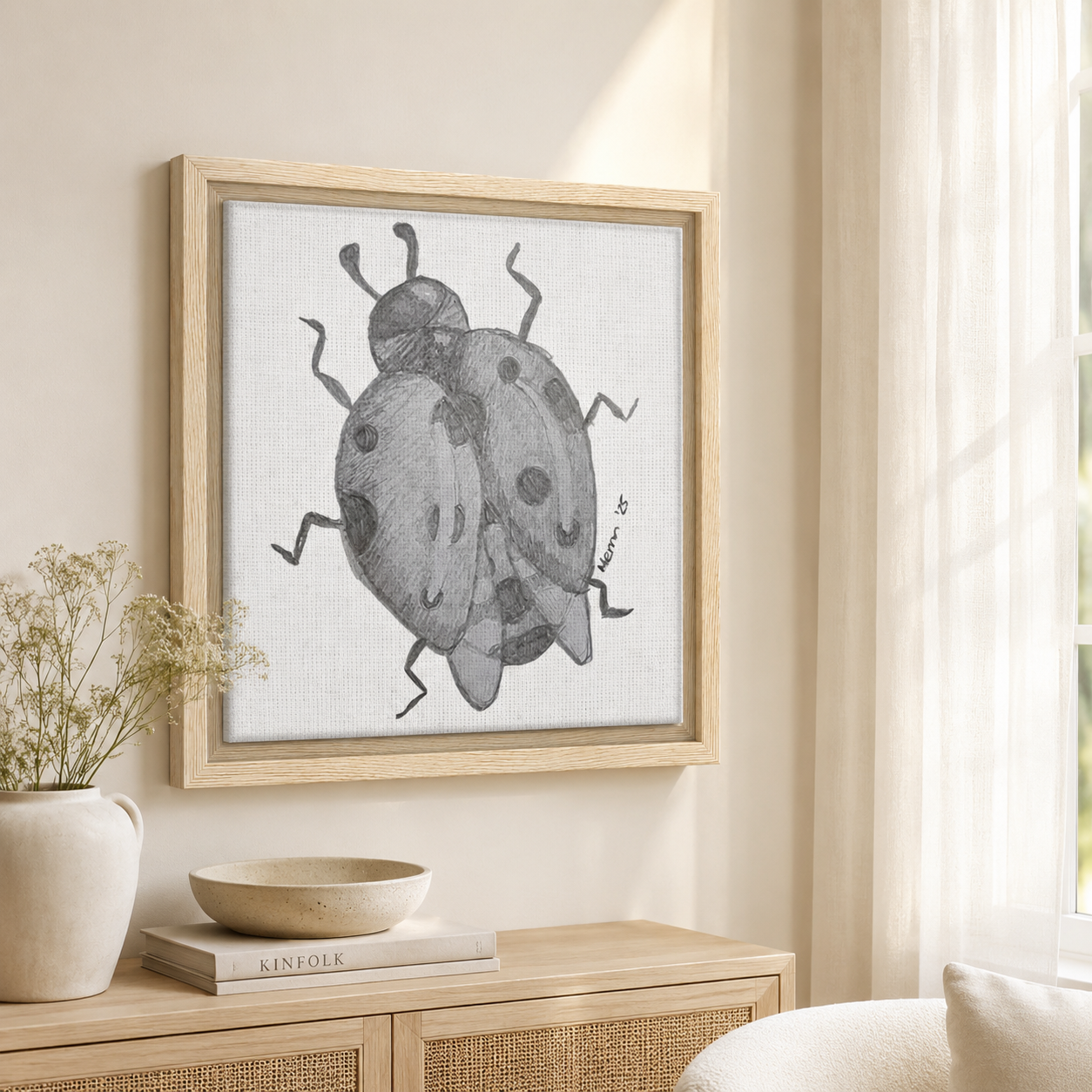 The Lady of Ashes Framed Canvas Print | Symbolic Ladybird Wall Art