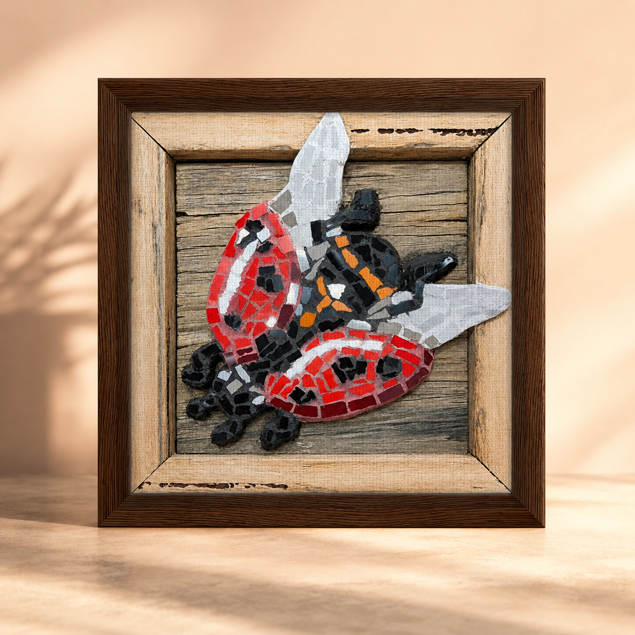 Lady Splendour Ladybug Mosaic Framed Canvas Print | Whimsical Ladybug Wall Art