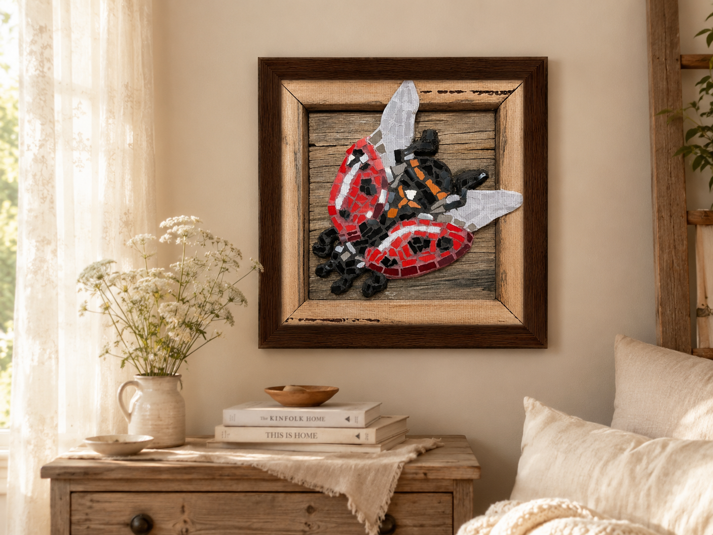 Lady Splendour Ladybug Mosaic Framed Canvas Print | Whimsical Ladybug Wall Art