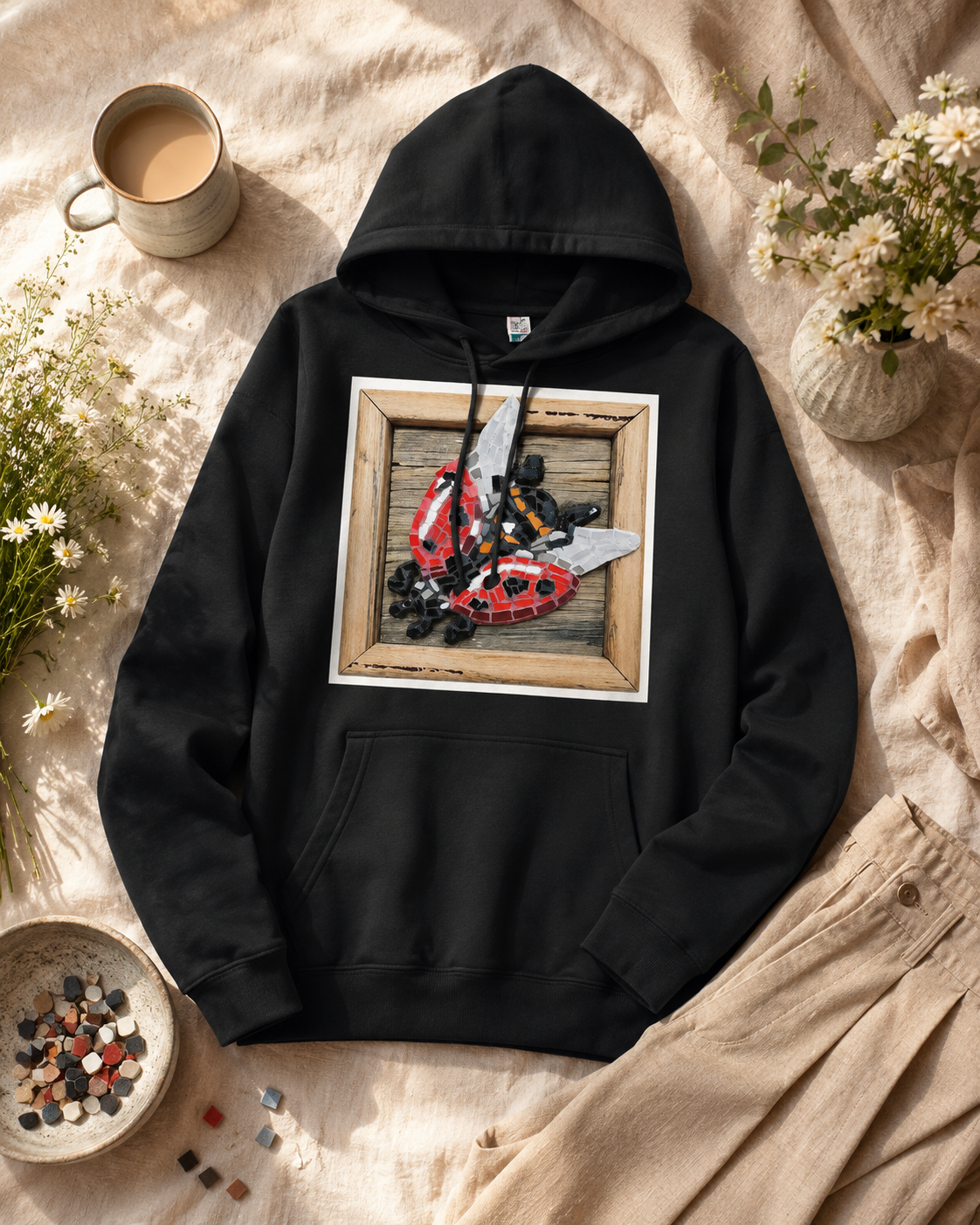 Lady Splendour Ladybug Mosaic Hoodie | Midweight Unisex Ladybug Art Hoodie