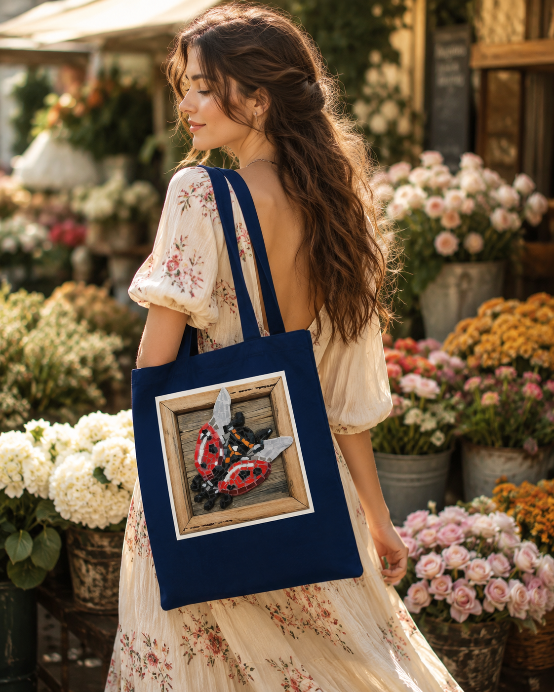 Lady Splendour Ladybug Mosaic Cotton Tote Bag | Whimsical Ladybug Art Tote