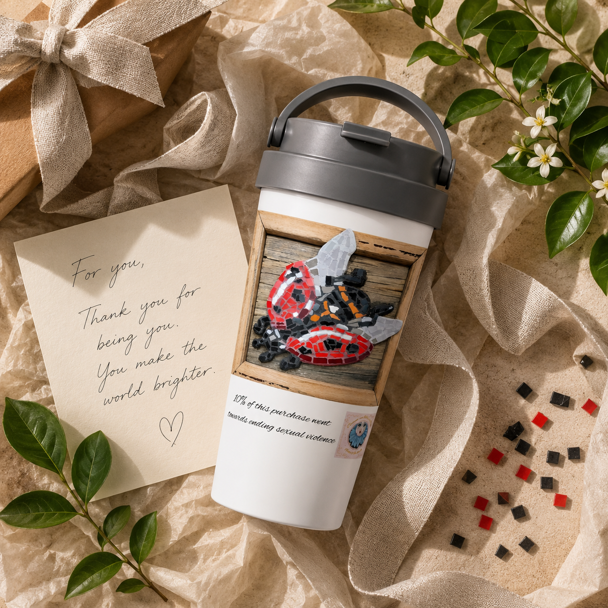 Lady Splendour Ladybug Mosaic 15oz Stainless Steel Travel Mug
